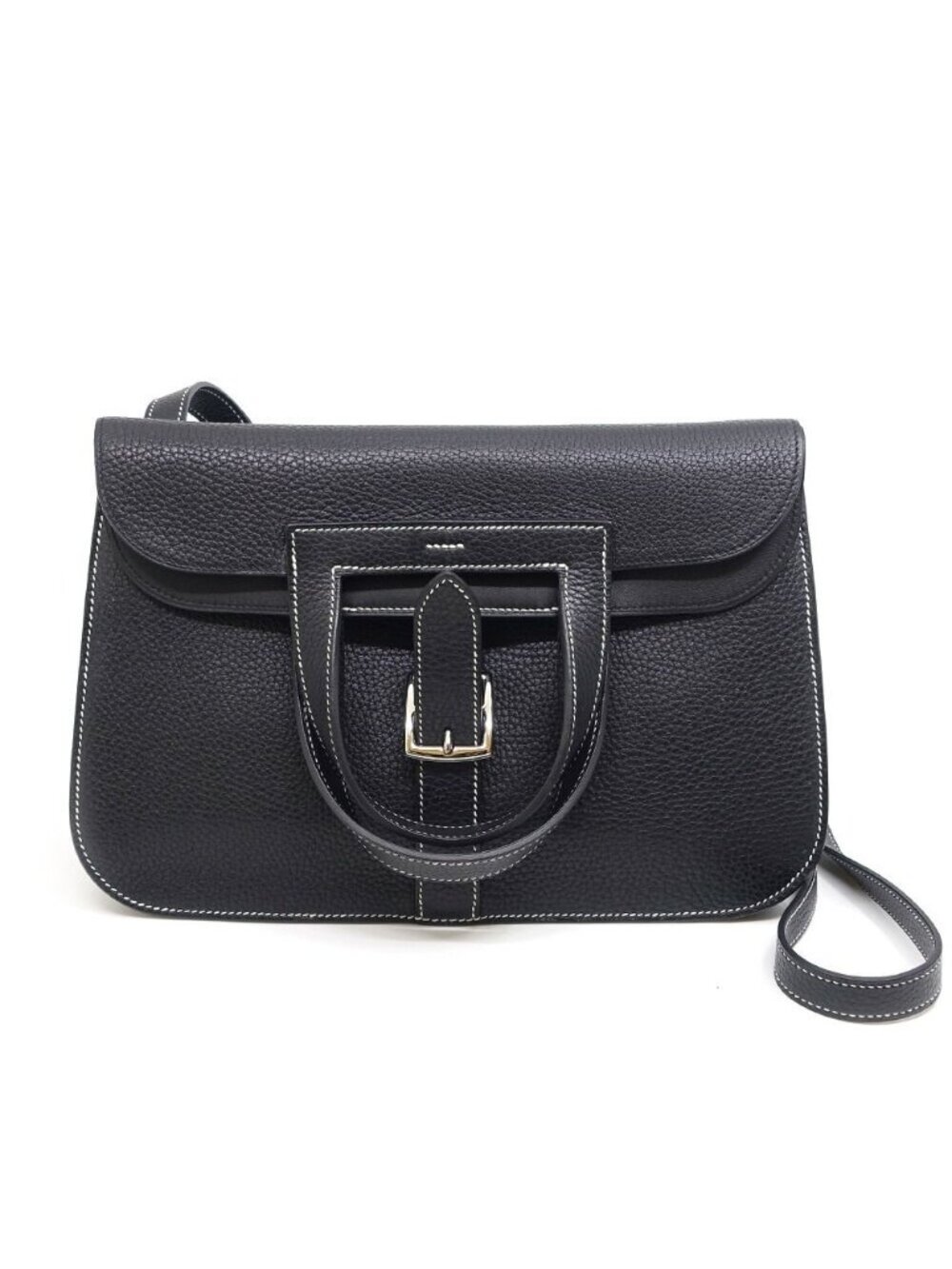 Hermes Halzan 31 Togo Black Silver Shoulder Bag